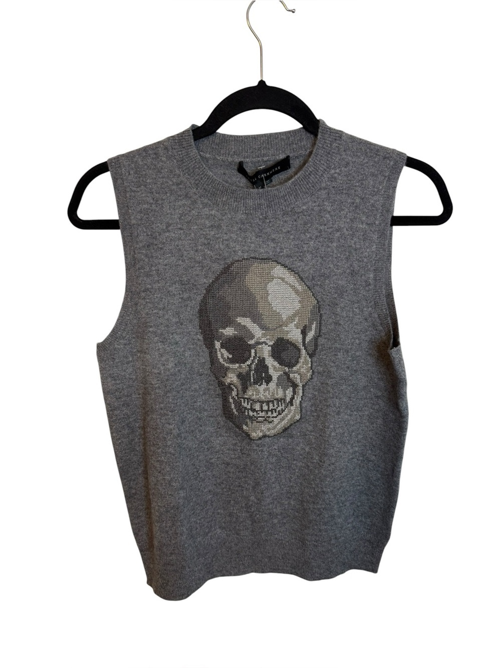 NWT Skull Cashmere Gray Cashmere Skull Cross Stitch Sleeveless Sweater